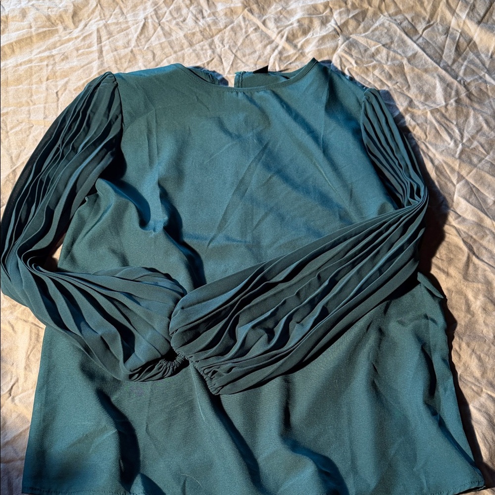 SHEIN Teal Pleated Sleeve Blouse